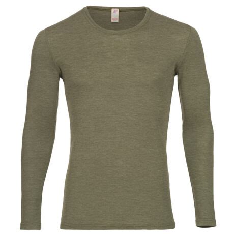 Herren Shirt Langarm Wolle Seide Olive Schaf Im Schrank