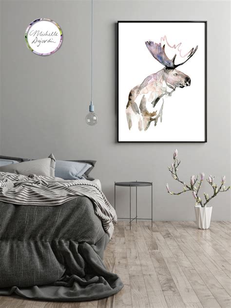 Moose Watercolor Painting Moose Art Print Moose Drawing Ink - Etsy