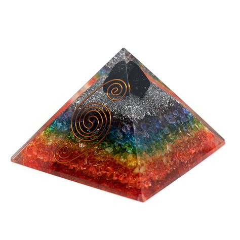 Pyramide Orgonite 7 Chakras Tourmaline Noire Brute 90 Mm Zenvol