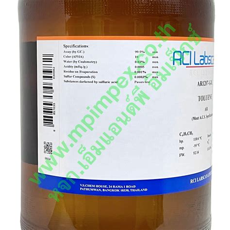 RCI Labscan TOLUENE 99 5 2 5 ลตร 4 ลตร M P IMPEX นำเขาและ