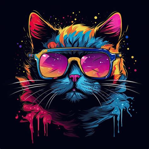 Premium Photo | Colorful art of a cool cat neon color splashes art of a ...