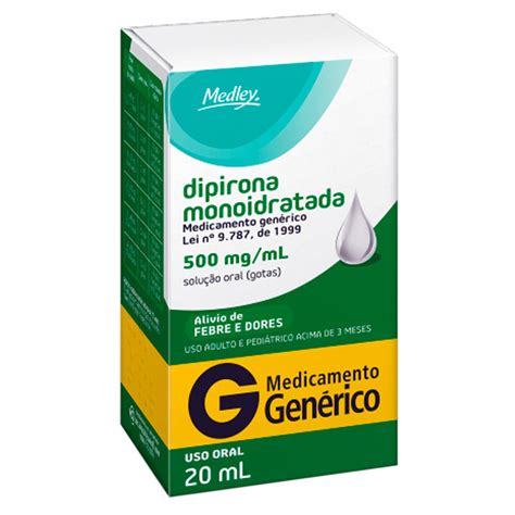 Dipirona Sódica 500mg ml Gotas 20ml Genérico Medley Agille Med