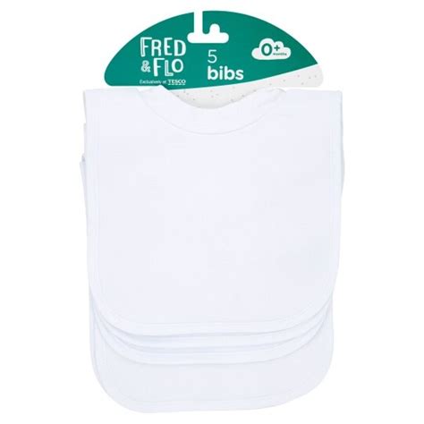 Fred And Flo Newborn Bibs White 5 Pack Tesco Groceries