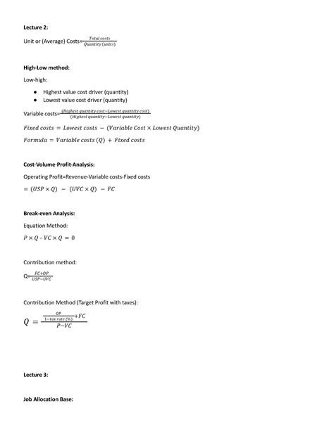 Formulas Pdf Ma Formula Sheet For Management Accounting For Iba