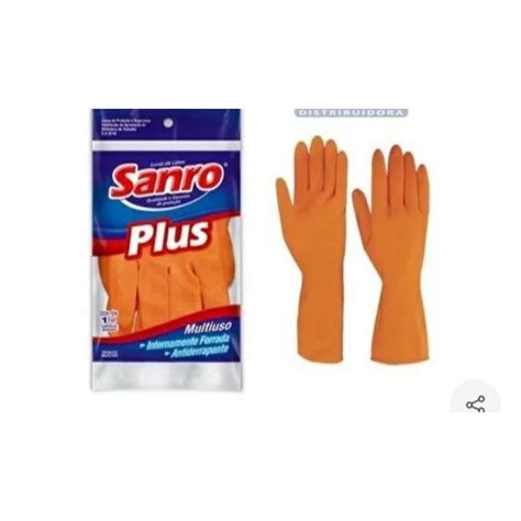 Luva De Latex Sanro Plus Multiuso Internamente Forrada Laranja Shopee