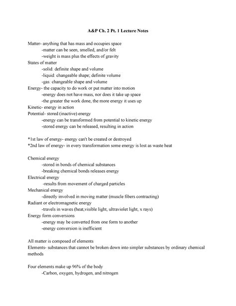 A&P Ch-2 - Lecture notes 2 - A&P Ch. 2 Pt. 1 Lecture Notes Matter