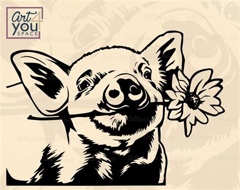 Pig With Flower Svg Dxf Png Download Farm Animal Vector Farmhouse Cl