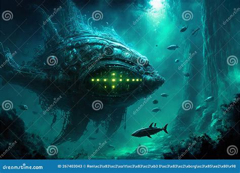 deep sea aquatic sci fi landscape scenery  submarines  creatures