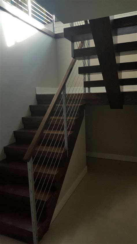 Open Risers Stairs With Wire Cable Railing HL Stairs Custom