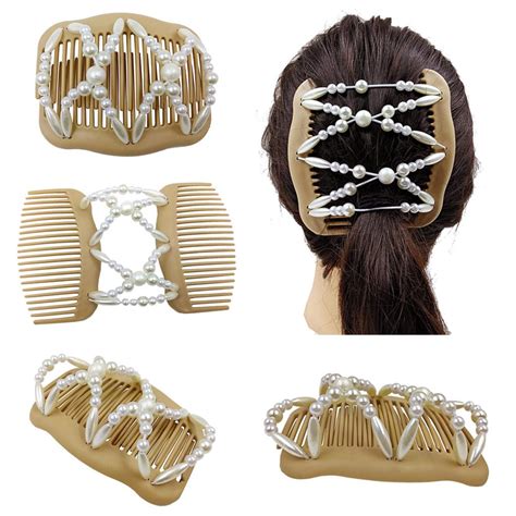 Pearls Magic Elastic Hair Clips Stretchy Double Comb For Women Lady Uygun Fiyatlı Satın Alın