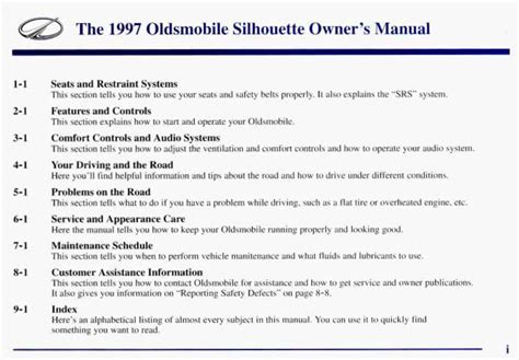 Oldsmobile Silhouette 1997 Owners Manual PDF For FREE