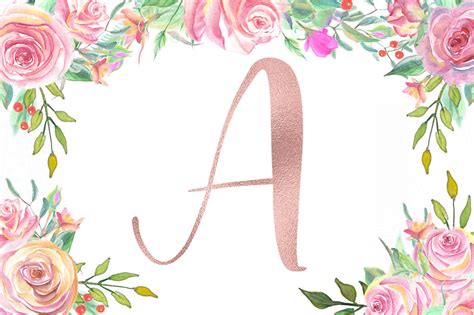 Rose Gold Foil Alphabet Clip Art Digital Rose Alphabet Rose Etsy