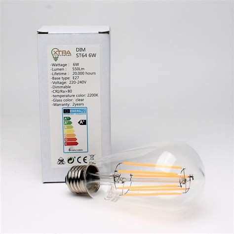 St64 E27 6w 2200k Dimbaar Rechte Filament Outlet Led