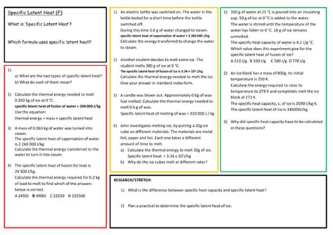 Specific Latent Heat Gcse Questions Teaching Resources