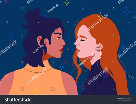 Lesbian Couple Portrait Two Beautiful Girls Stock Vector Royalty Free 1791699734 Shutterstock