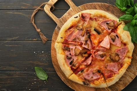 Premium Photo Pizza Traditional Bacon Pizza With Ham Mushrooms