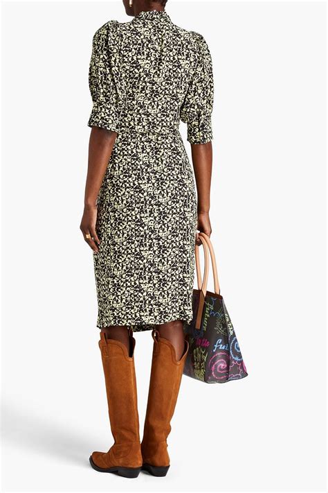 Ganni Printed Crepe Midi Wrap Dress The Outnet