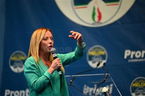 Giorgia Meloni Leader Of Fratelli D Italia Party During Electoral Rally