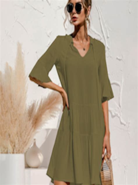 Buy Urbanic Olive Green Tiered A Line Mini Dress Dresses For Women