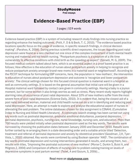 Evidence Based Practice Ebp Paper Example Free Essay Example