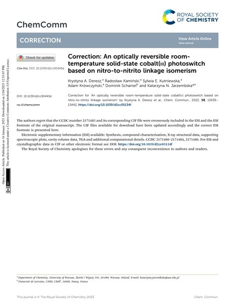 PDF Correction An Optically Reversible Room Temperature Solid State