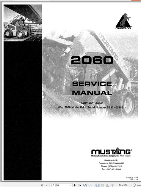 Mustang Skid Steer Loader 2060 Service Manual 001 16966a Auto Repair