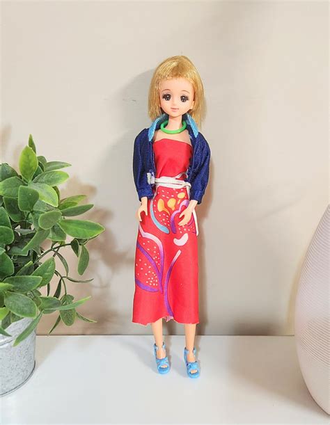 1981 Takara Japan Jenny Doll Blonde Hair Red Dress Blue Jacket And High Heel Shoes Vintage 1980s