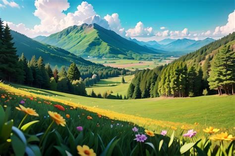 Premium AI Image | A field of flowers in front of a mountain