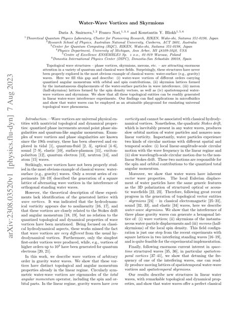 PDF Water Wave Vortices And Skyrmions