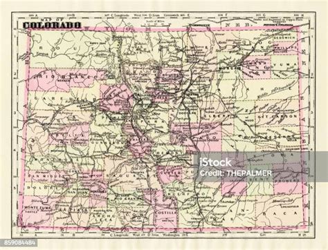 콜로라도 지도 1893 고풍스런에 대한 스톡 벡터 아트 및 기타 이미지 고풍스런 골동품 미국 Istock
