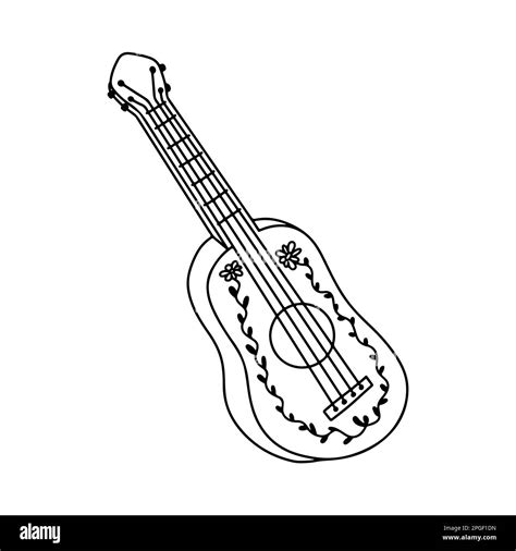 Mexican Guitar In Hand Drawn Doodle Style Vector Illustration Isolated