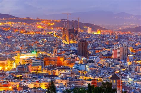 Premium Photo | Aerial view barcelona at night, catalonia, spain