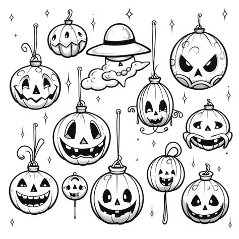 Premium Photo A Black And White Drawing Of Halloween Pumpkins Hanging