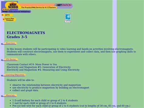 ELECTROMAGNETS Lesson Plan for 3rd - 5th Grade | Lesson Planet 