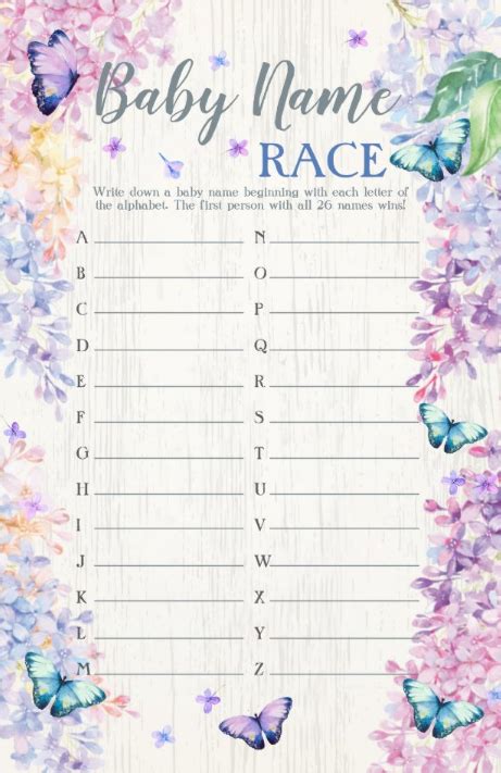 Butterfly Baby Shower Game Baby Name Race Game Zazzle Butterfly