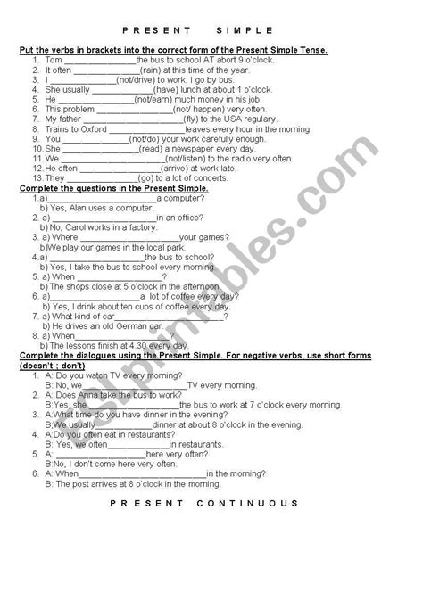 Tenses Esl Worksheet By Karola21