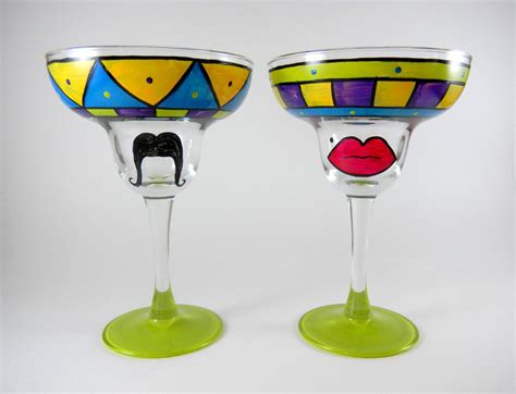 Hand Painted Margarita Glasses Set Of Two