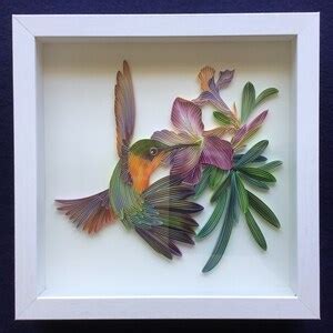 Quilled Bird And Flower Hummingbird D Framed Paper Art Covered With