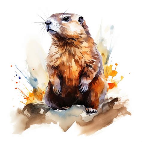 Premium Photo There Is A Watercolor Painting Of A Groundhog Standing