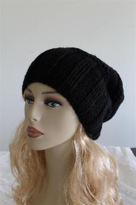 Slouchy Woman Handmade Knitted Hat Black Clothing Cap On Luulla