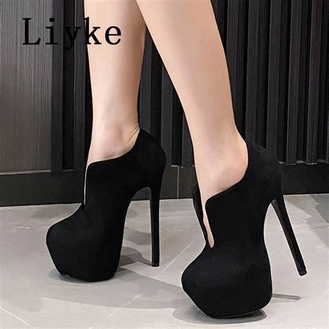 Liyke Spring Autumn Sexy Slingback Slip On Women Platform Pumps Solid