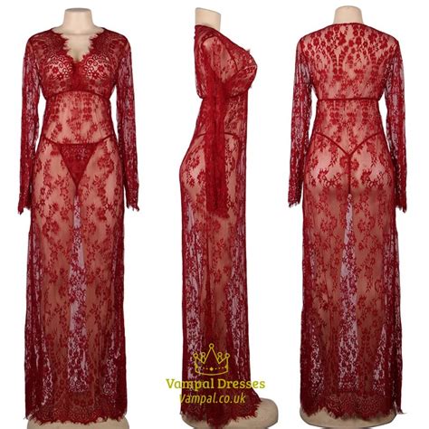 Black Dressing Night Dress Long Sleeve Maternitcostumes Lace Nightwear Long Gown Lingerie V Neck