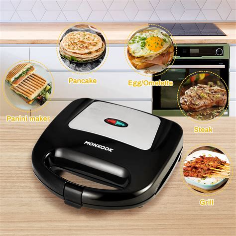 MONXOOK Electric Panini Press 750W Sandwich Press Non Stick Coated