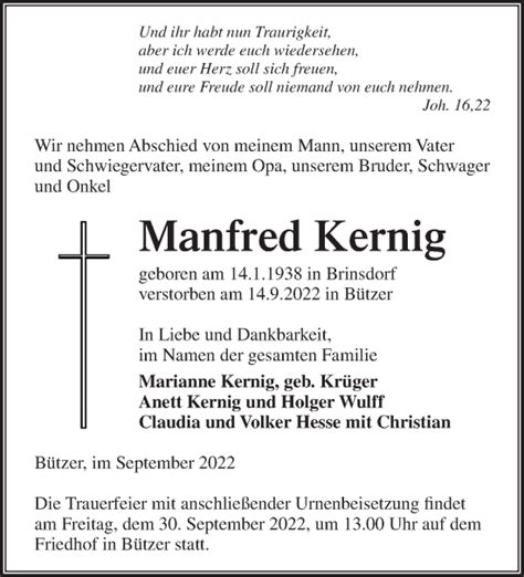 Traueranzeigen von Manfred Kernig Märkische Onlinezeitung Trauerportal