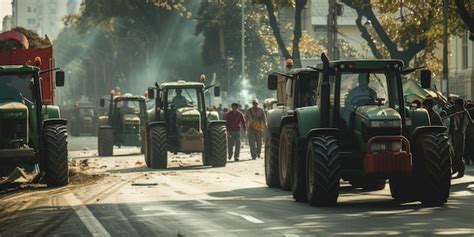 Premium Photo Farmers Blocked Traffic With Tractors During A Protest