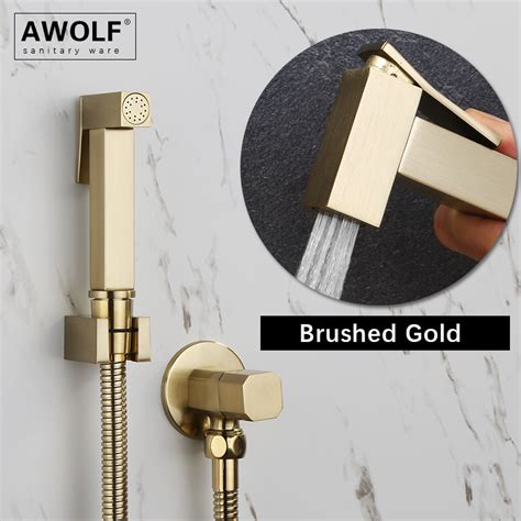 Awolf Brushed Gold Toilet Hygienic Shower Head Solid Brass Bidet