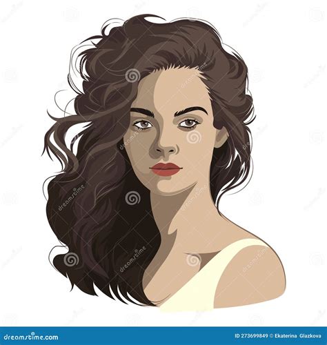 Portrait Of A Beautiful Brunette Girl With Curly Hair Stock Vector