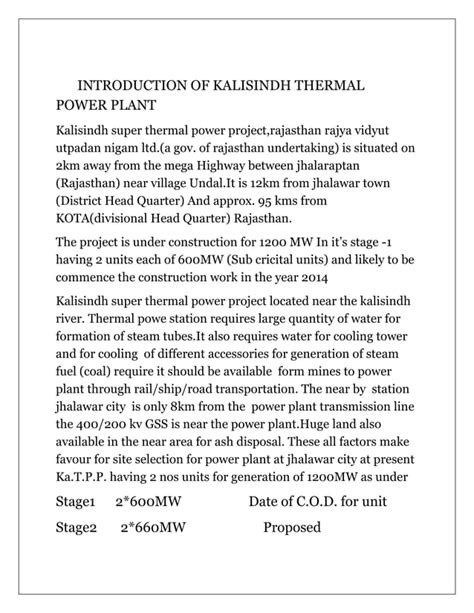 Kalisindh Super Thermal Power Plant Jhalawar Rajasthan Report Pdf