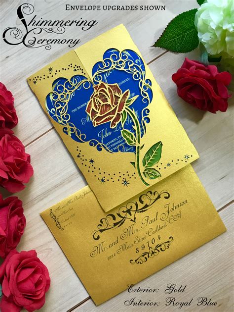 Beauty And The Beast Inspired Wedding Invitation Laser Rose And Magic