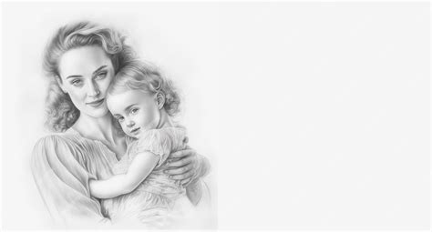 Desenho De Mãe E Filha Realista - Um desenho a lápis de uma mãe e filha Esboço do Dia das Mães de mãe e ...